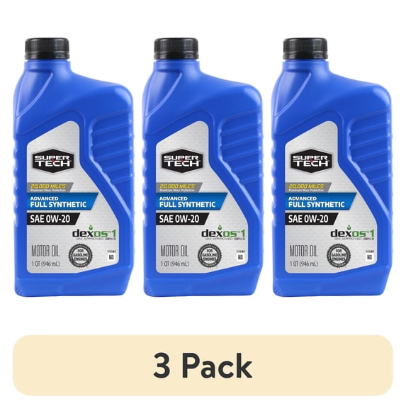 (3 pack) Super Tech Advanced Full Synthetic Motor Oil SAE 0W-20, 1 Quart