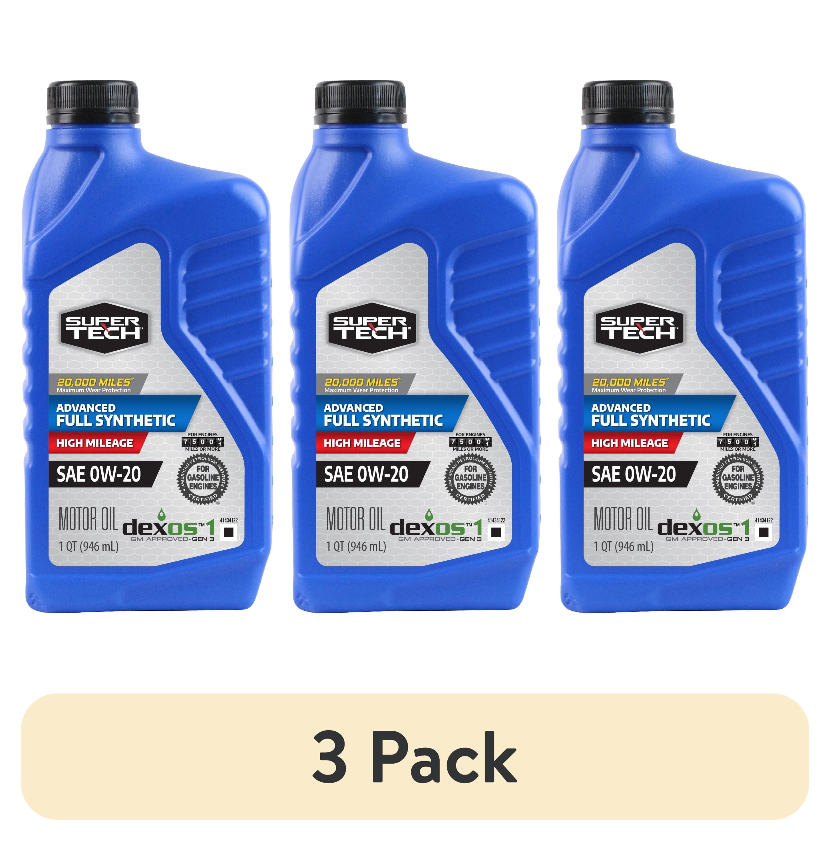 (3 pack) Super Tech Advanced High Mileage Full Synthetic Motor Oil SAE 0W-20, 1 Quart