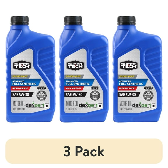 (3 pack) Super Tech Advanced High Mileage Full Synthetic SAE 5W-30 Motor Oil, 1 Quart