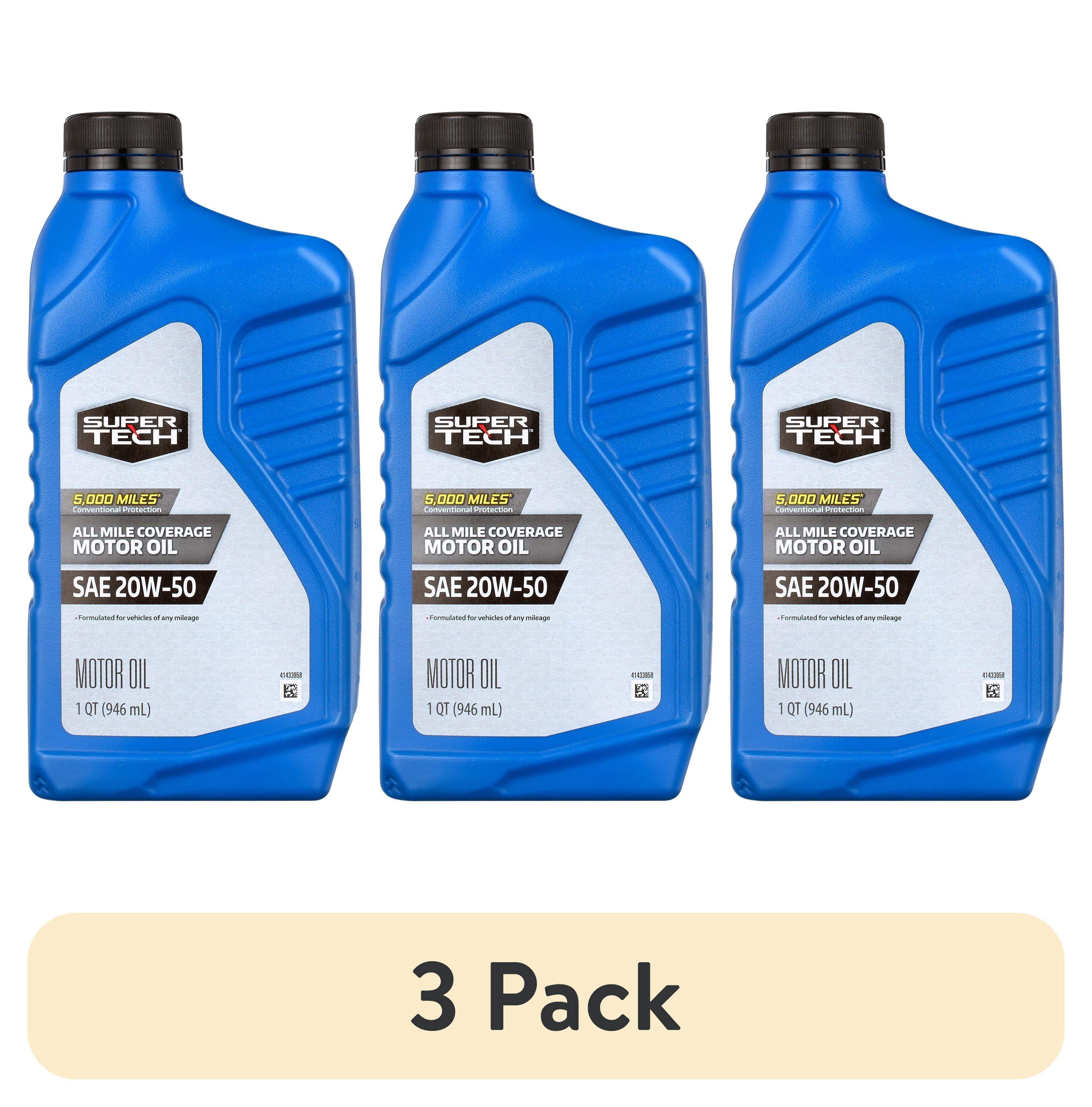 (3 pack) Super Tech All Mileage Motor Oil SAE 20W-50, 1 Quart