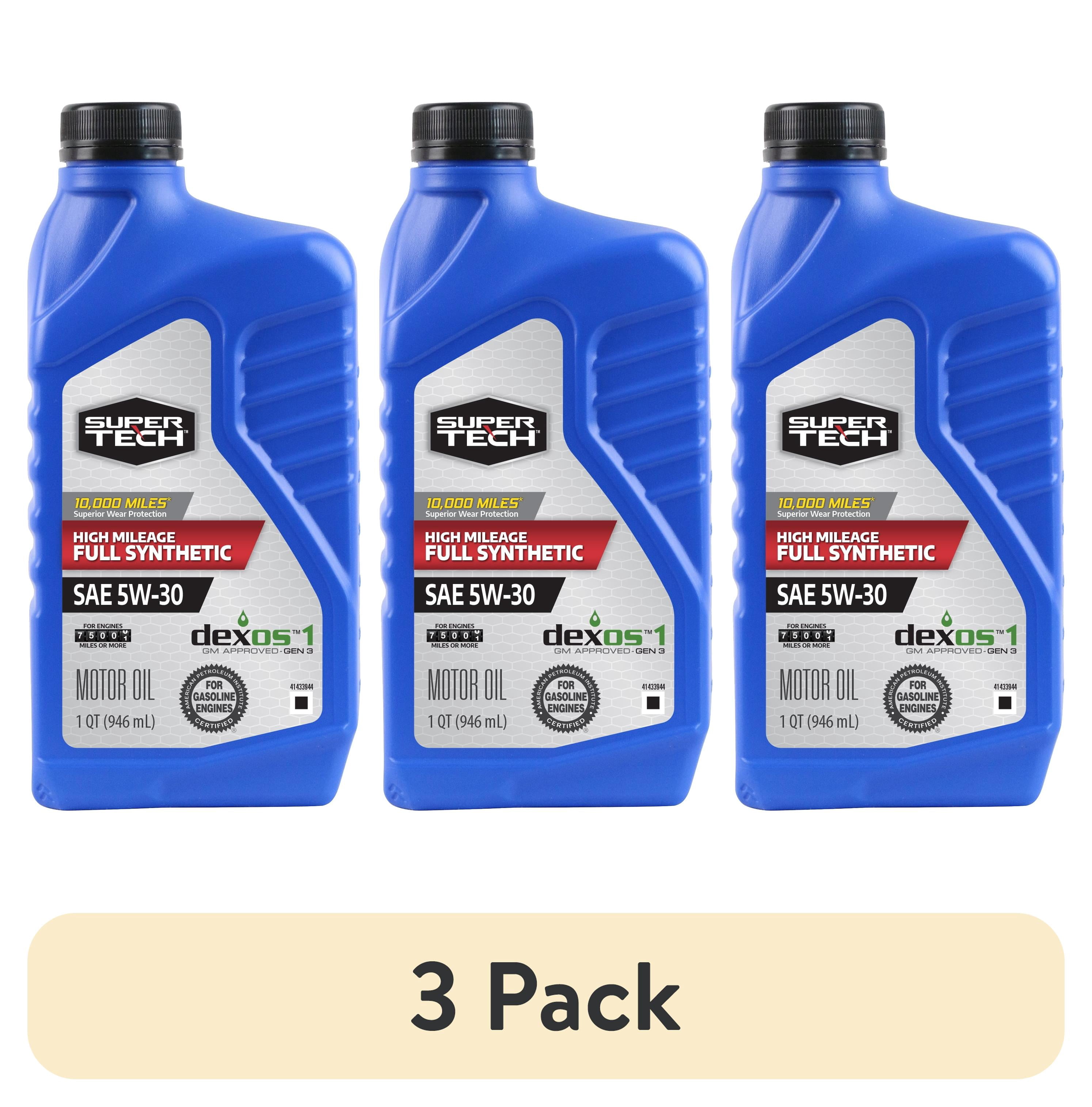 (3 pack) Super Tech High Mileage Full Synthetic SAE 5W-30 Motor Oil, 1 Quart
