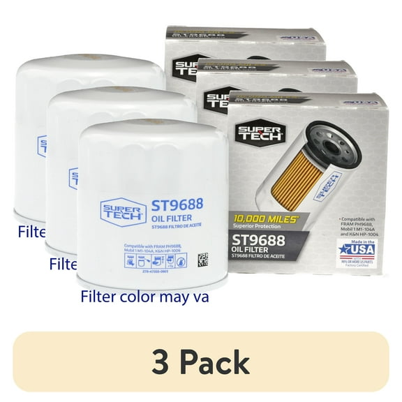 (3 pack) Super Tech ST9688 10K mile Spin-on Motor Oil Filter for Honda, Hyundai, Isuzu, Kia and Mitsubishi