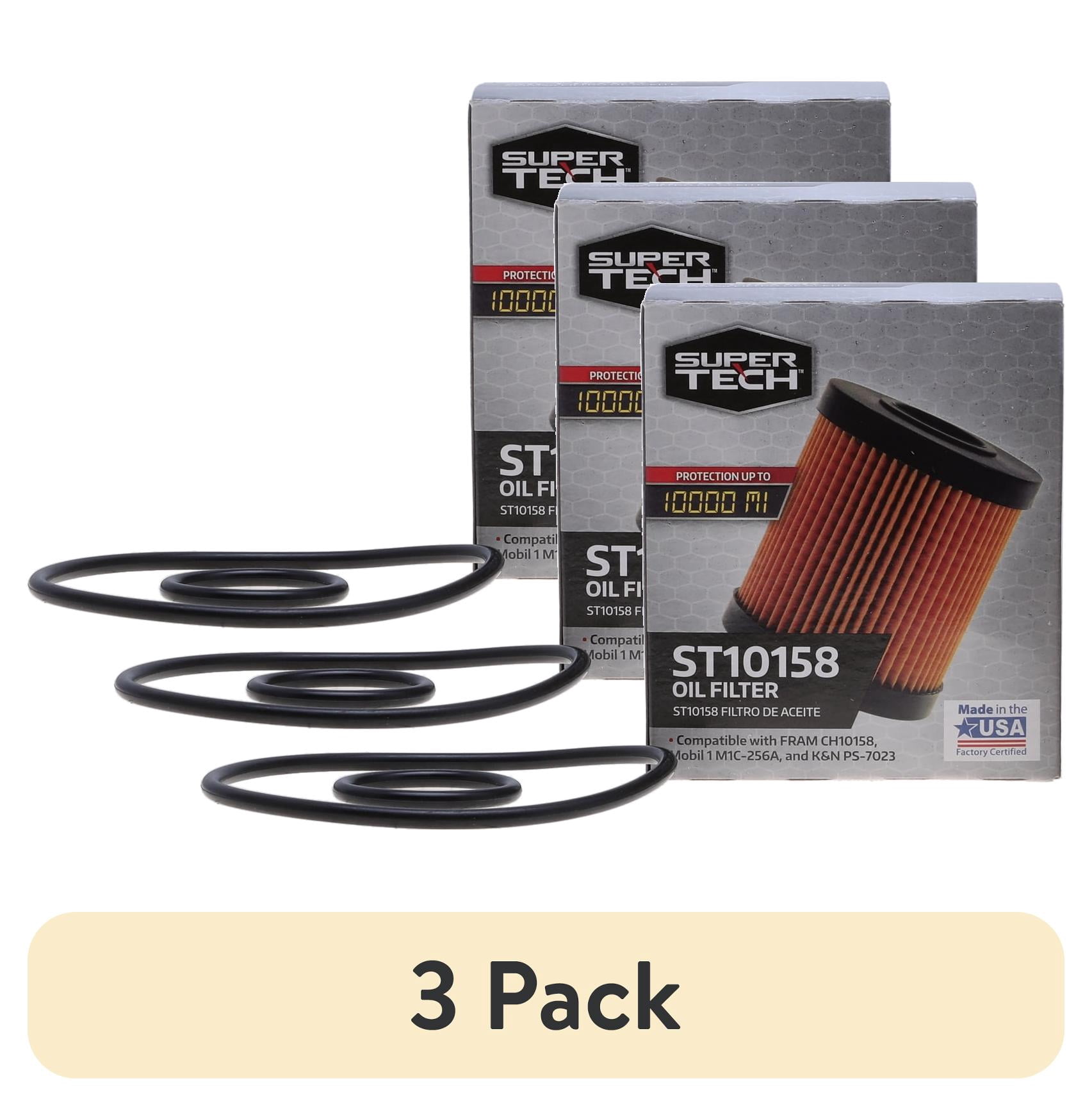 (3 pack) SuperTech Oil Filter, ST10158, 10K mile Cartridge Filter for Lexus and Toyota Vehicles