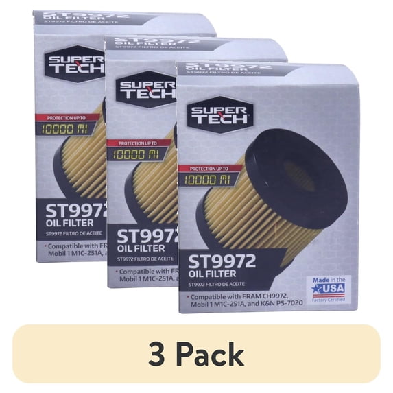 (3 pack) SuperTech Oil Filter, ST9972, 10K mile Cartridge Filter for Lexus and Toyota Vehicles