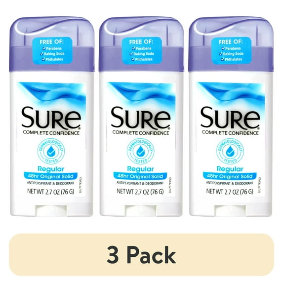 (3 pack) Sure Original Solid Antiperspirant & Deodorant, 48HR Protection, Regular Scent, 2.7 OZ