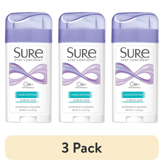 (3 pack) Sure Wide Solid Anti-Perspirant And Deodorant, Unscented - 2.7 Oz