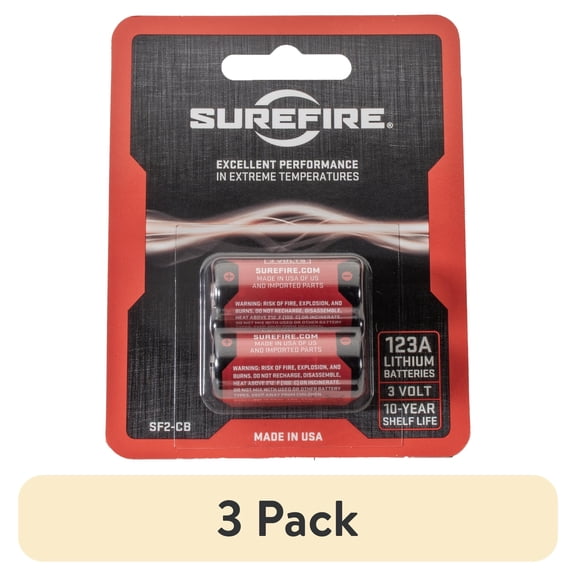 (3 pack) SureFire CR123A Lithium Battery, 3V with 10-Year Shelf-life. High Performance Lithium Battery, 2 Pack