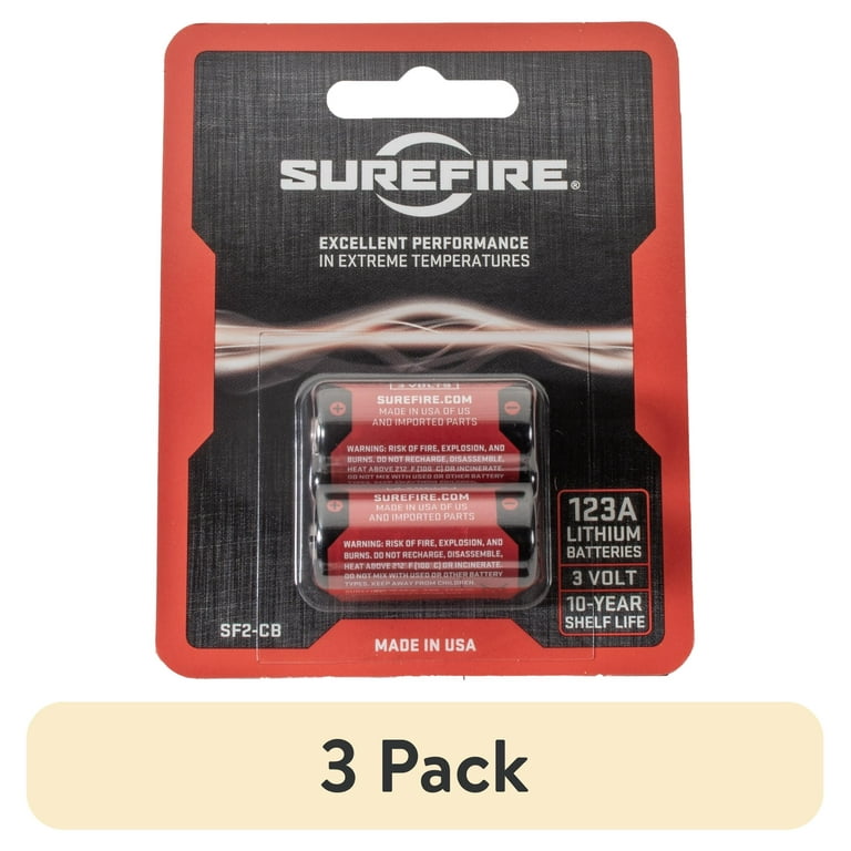 3 pack) SureFire CR123A Lithium Battery, 3V with 10-Year Shelf