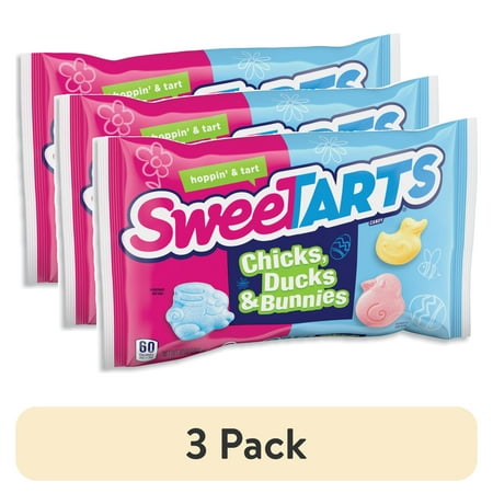(3 pack) SweeTARTS Chicks, Ducks & Bunnies, Easter Candy, 10 oz