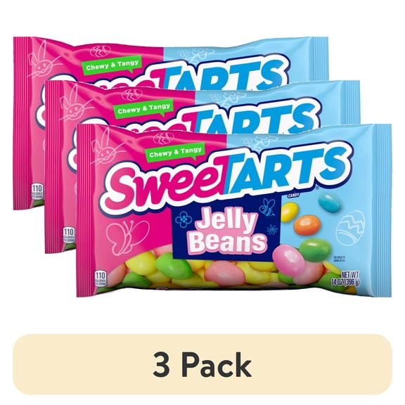 (3 pack) SweeTARTS Jelly Beans, Chewy and Tangy Easter Basket Stuffers, Easter Candy, 14 oz