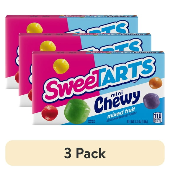 (3 pack) SweeTARTS Mini Chewy, Candy, Mixed Fruit, Theater Box, 3.75 oz
