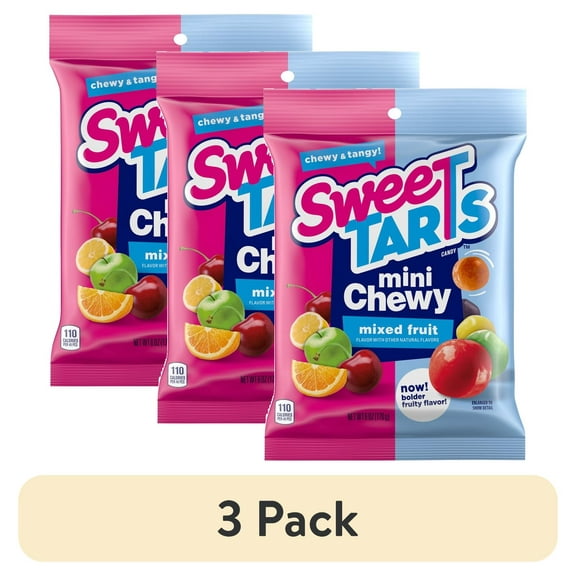 (3 pack) SweeTarts Mini Chewy Candy Bag, Mixed Fruit, 6 oz