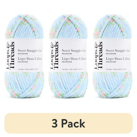 (3 pack) Sweet Snuggles Lite Blossom Yarn by Loops & Threads - Yarn for Knitting - Crochet - Weaving - and Arts & Crafts - Robin - Polyester - 7 oz