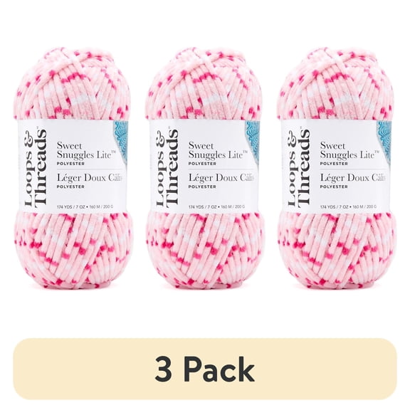 (3 pack) (3 pack) Sweet Snuggles Lite Variegated Striped Yarn by Loops & Threads - Yarn for Knitting - Crochet - Weaving - and Arts & Crafts - Pink - Polyester - 7 oz