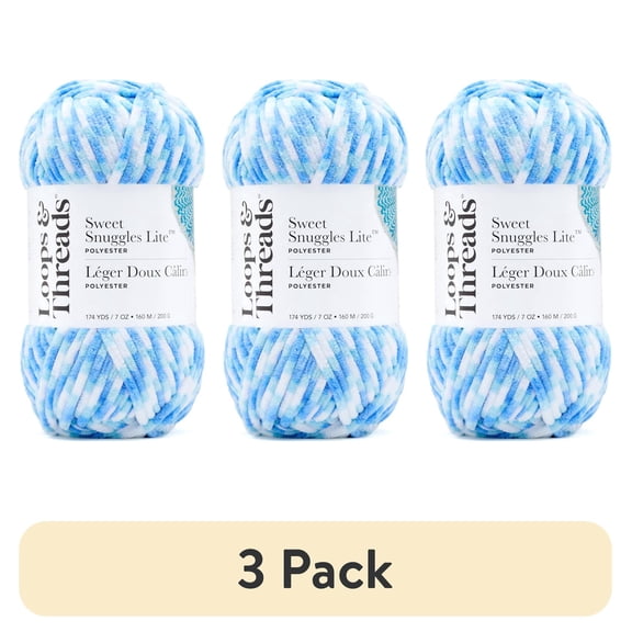 (3 pack) Sweet Snuggles Lite Variegated Striped Yarn by Loops & Threads - Yarn for Knitting - Crochet - Weaving - and Arts & Crafts - Raindrops - Polyester - 7 oz