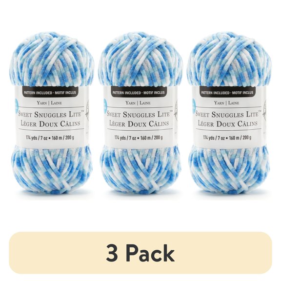 (3 pack) Sweet Snuggles Lite Variegated Striped Yarn by Loops & Threads - Yarn for Knitting - Crochet - Weaving - and Arts & Crafts - Raindrops - Polyester - 7 oz