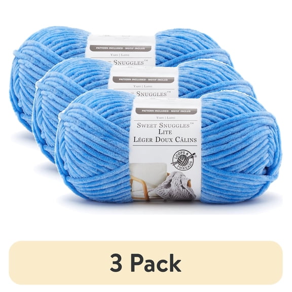 (3 pack) Sweet Snuggles Lite Yarn by Loops & Threads - Yarn for Knitting - Crochet - Weaving - and Arts & Crafts - Blue - Polyester - 8.8 oz