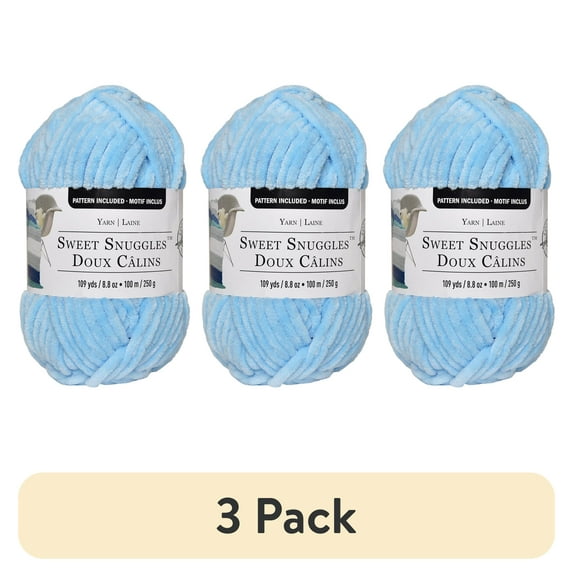 (3 pack) Sweet Snuggles Yarn by Loops & Threads - Yarn for Knitting - Crochet - Weaving - and Arts & Crafts - Blue - Polyester - 8.8 oz