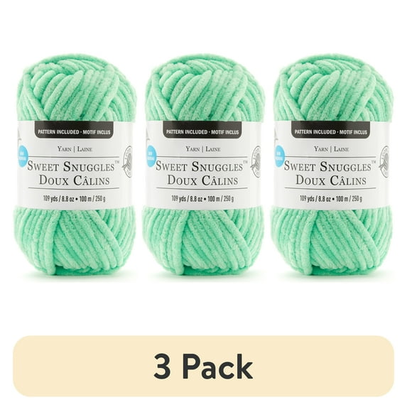 (3 pack) Sweet Snuggles Yarn by Loops & Threads - Yarn for Knitting - Crochet - Weaving - and Arts & Crafts - Green - Polyester - 8.8 oz