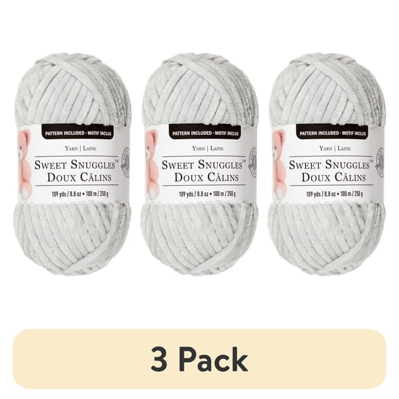 (3 pack) Sweet Snuggles Yarn by Loops & Threads - Yarn for Knitting - Crochet - Weaving - and Arts & Crafts - Silver - Polyester - 8.8 oz