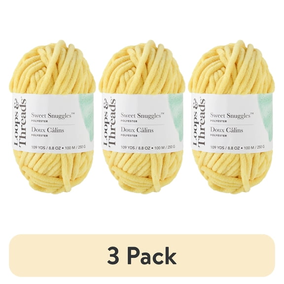 (3 pack) Sweet Snuggles Yarn by Loops & Threads - Yarn for Knitting - Crochet - Weaving - and Arts & Crafts - Yellow - Polyester - 8.8 oz