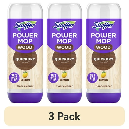 (3 pack) Swiffer Power Mop Wood Refill Solution, QuickDry Hardwood Floor Cleaner, Lemon Scent, 25.3 fl oz