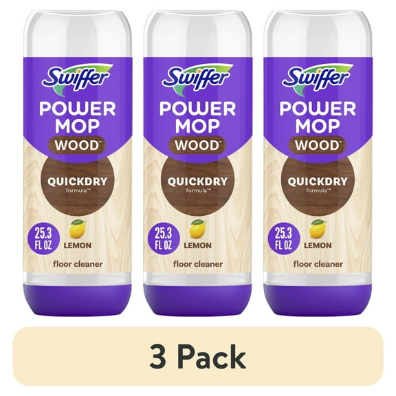 (3 pack) Swiffer Power Mop Wood Refill Solution, QuickDry Hardwood Floor Cleaner, Lemon Scent, 25.3 fl oz