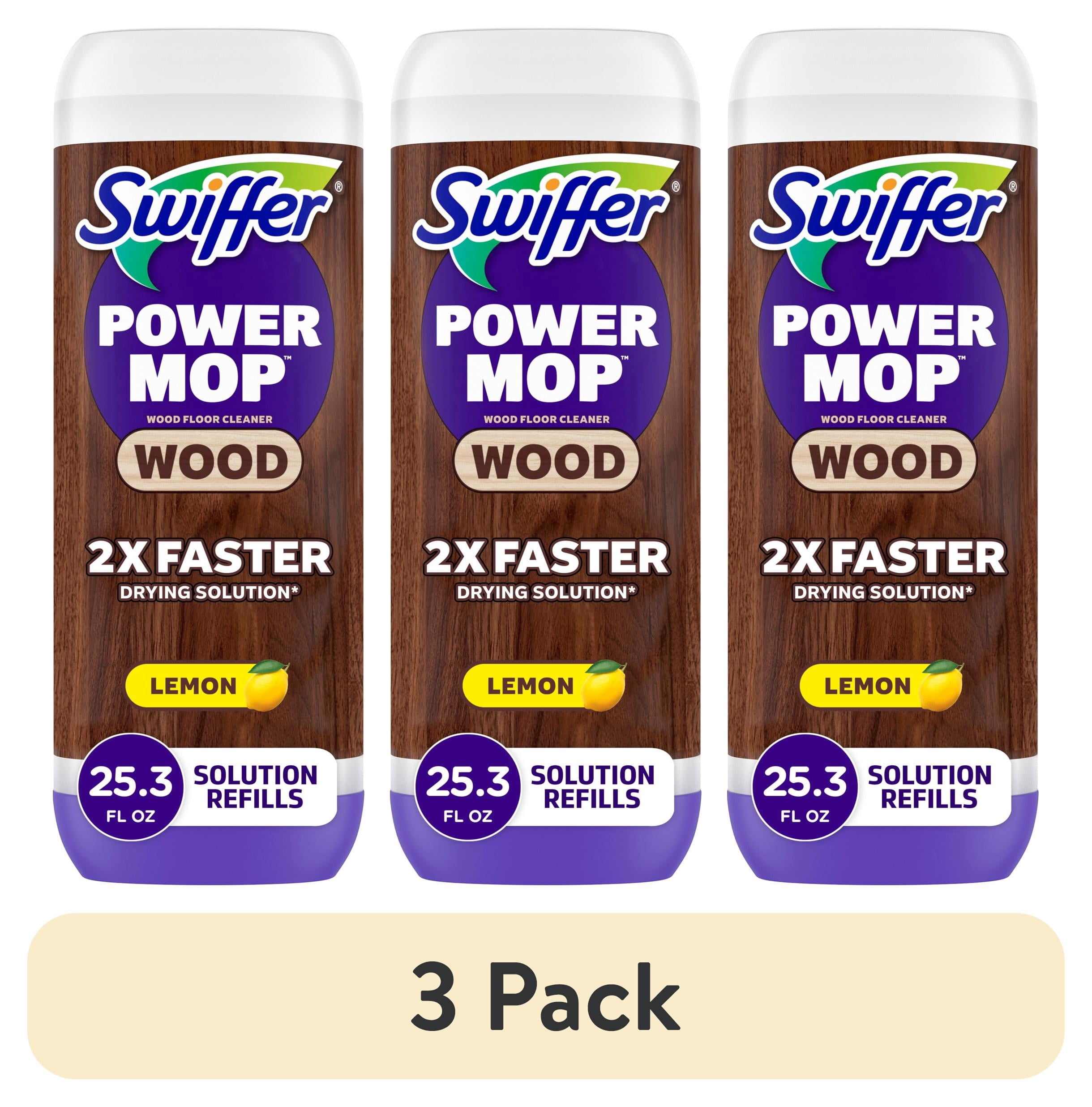 3 pack) Swiffer Power Mop Wood Refill Solution, QuickDry Hardwood
