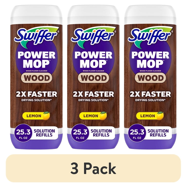 3 pack) Swiffer Power Mop Wood Refill Solution, QuickDry Hardwood