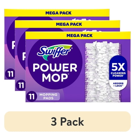 (3 pack) Swiffer Power Mop Multi-Surface Mopping Pad Refills for Floor Cleaning, 11 Count