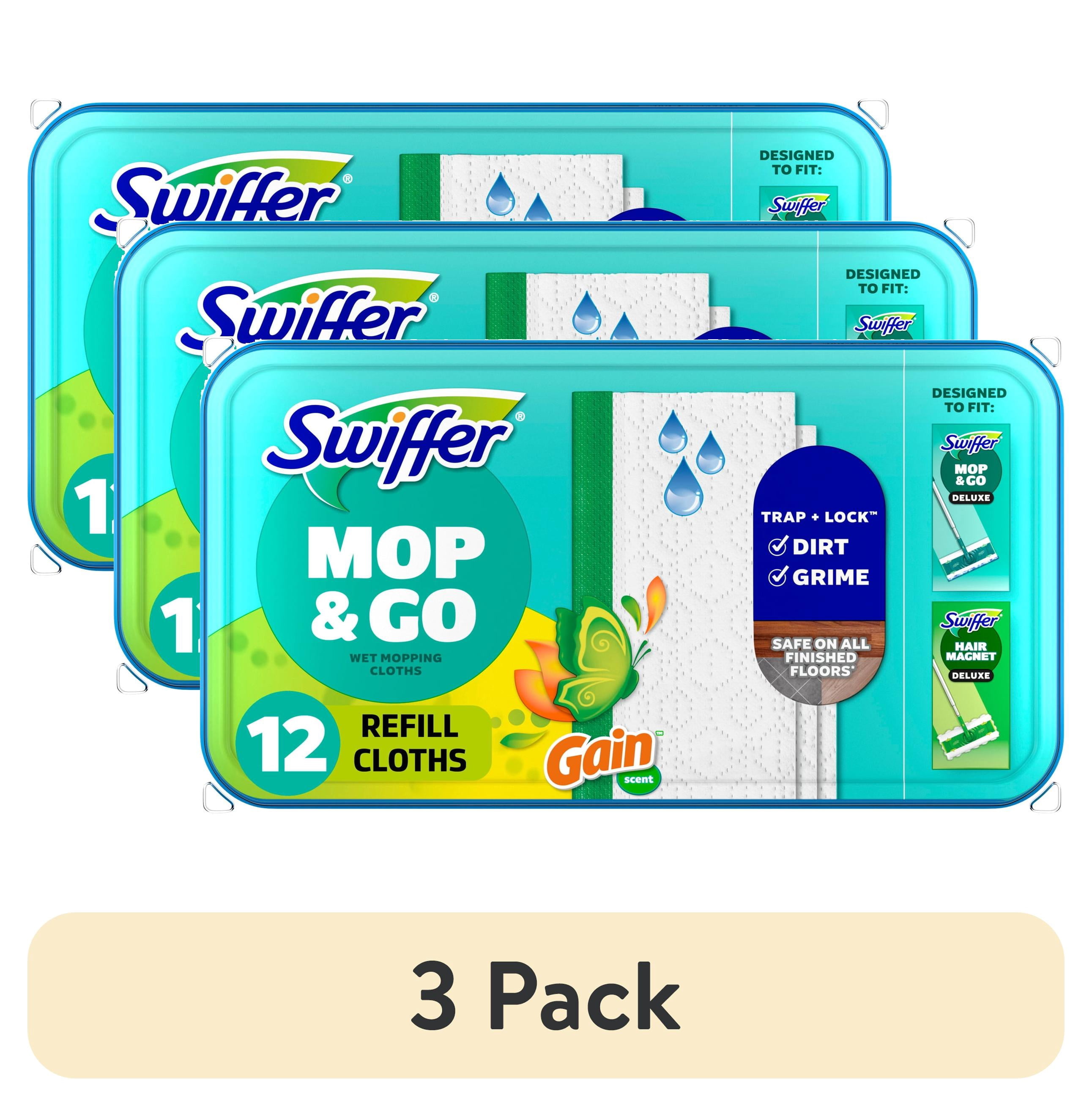 (3 pack) Swiffer Mop & Go Refill, Gain, 12 Count