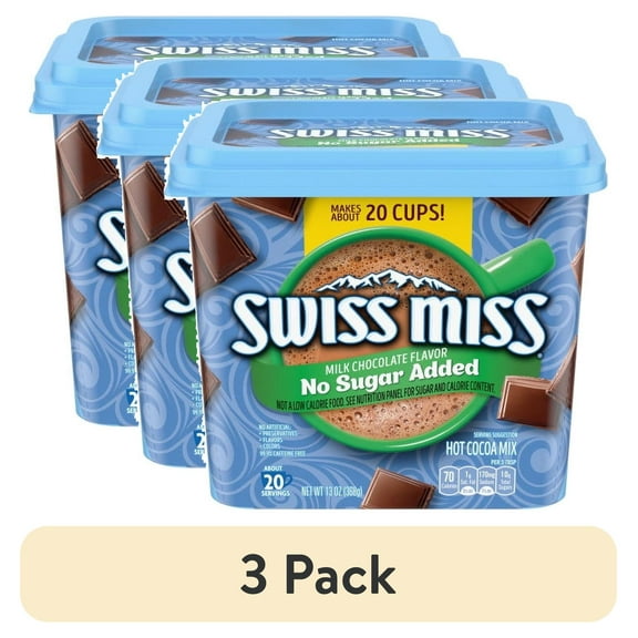 (3 pack) Swiss Miss Milk Choc Flvr No Sugar Added Hot Cocoa Mix Canister, 13 oz