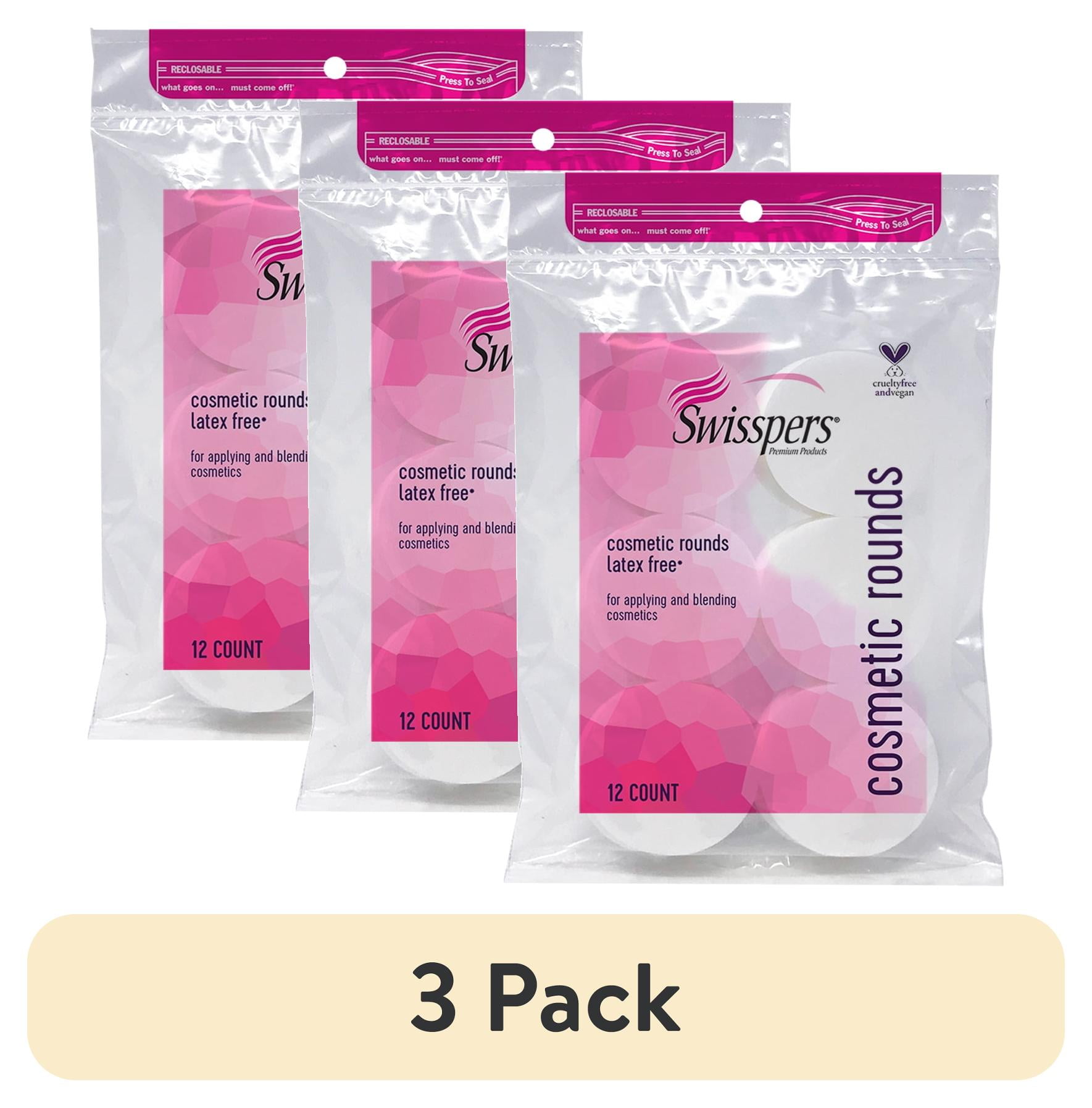 (3 pack) Swisspers Premium Cosmetic Rounds, Makeup Application Sponge, Soft Foam, Cruelty-Free, Vegan, Hypoallergenic, Natural Latex Free, Multi-Purpose Beauty, Green Packaging, 12 Count