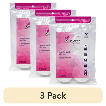 (3 pack) Swisspers Premium Cosmetic Rounds, Makeup Application Sponge, Soft Foam, Cruelty-Free, Vegan, Hypoallergenic, Natural Latex Free, Multi-Purpose Beauty, Green Packaging, 12 Count