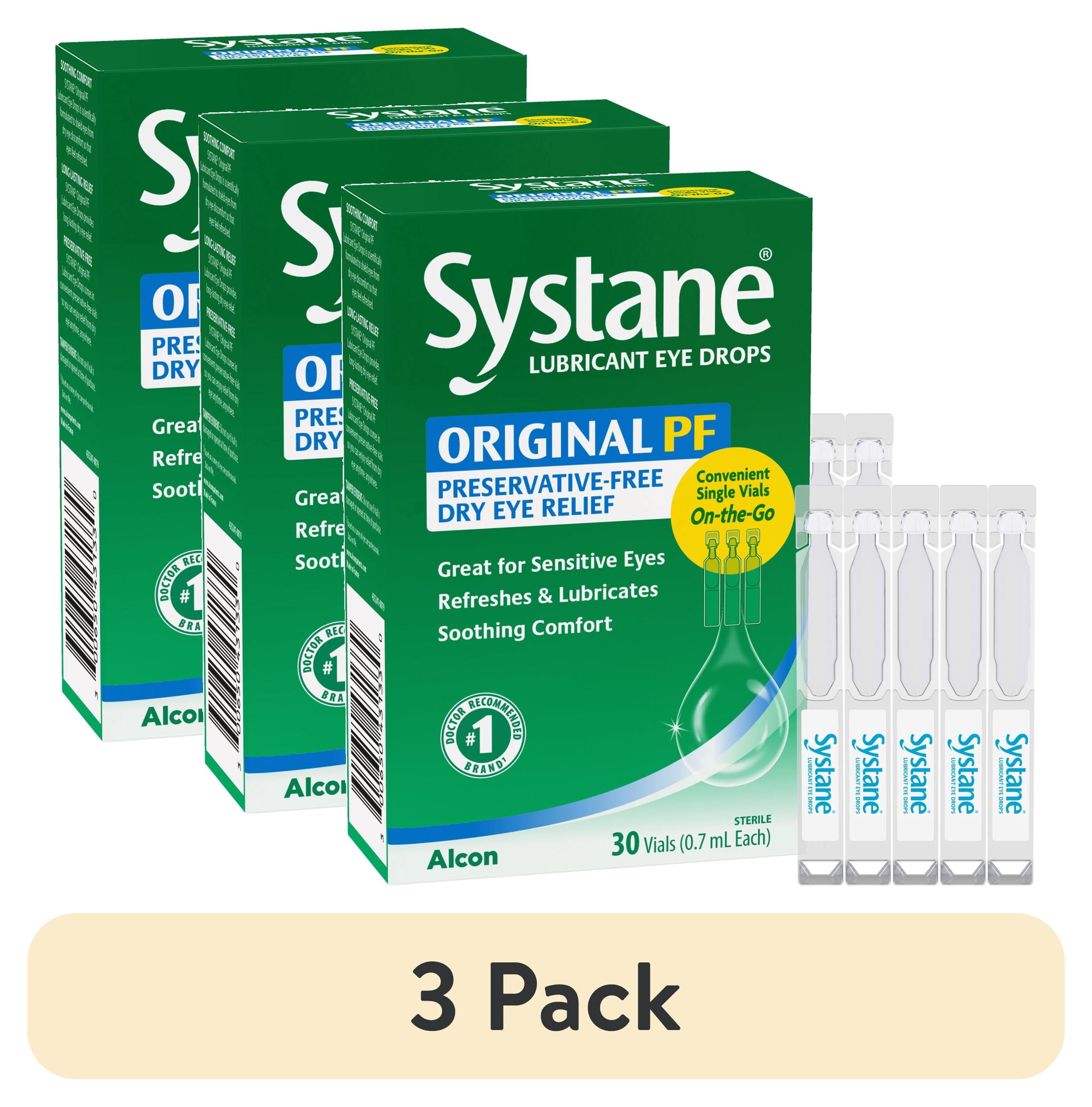(3 pack) Systane Original Preservative Free Lubricating Dry Eye Drops for Sensitive Eyes, 30 Vials