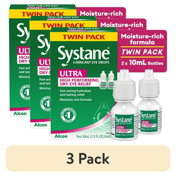 (3 pack) Systane Ultra Dry Eye Care Symptom Relief Eye Drops, Twin Pack