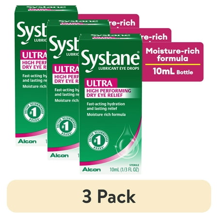 (3 pack) Systane Ultra Liquid Eye Drops for Dry Eye Relief and Daily Use, 10 ml