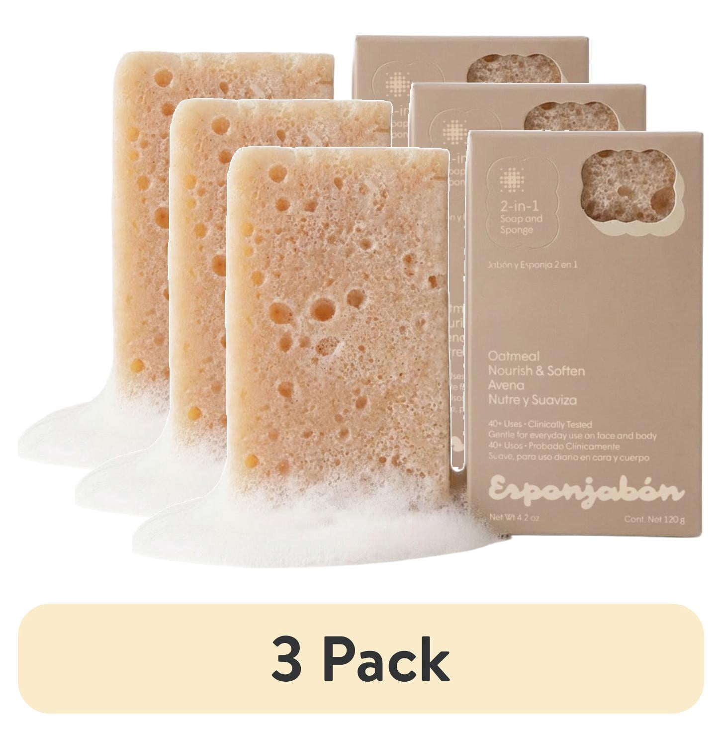 (3 pack) Esponjabon Oatmeal Soap Sponge - Soothe & Exfoliate 2-in-1 Soap Sponge - for Face and Body - 4.2 oz