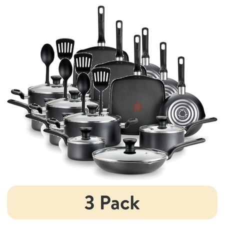 (3 pack) T-fal Easy Care Nonstick Cookware, 12 piece Set, Grey, B087SC64