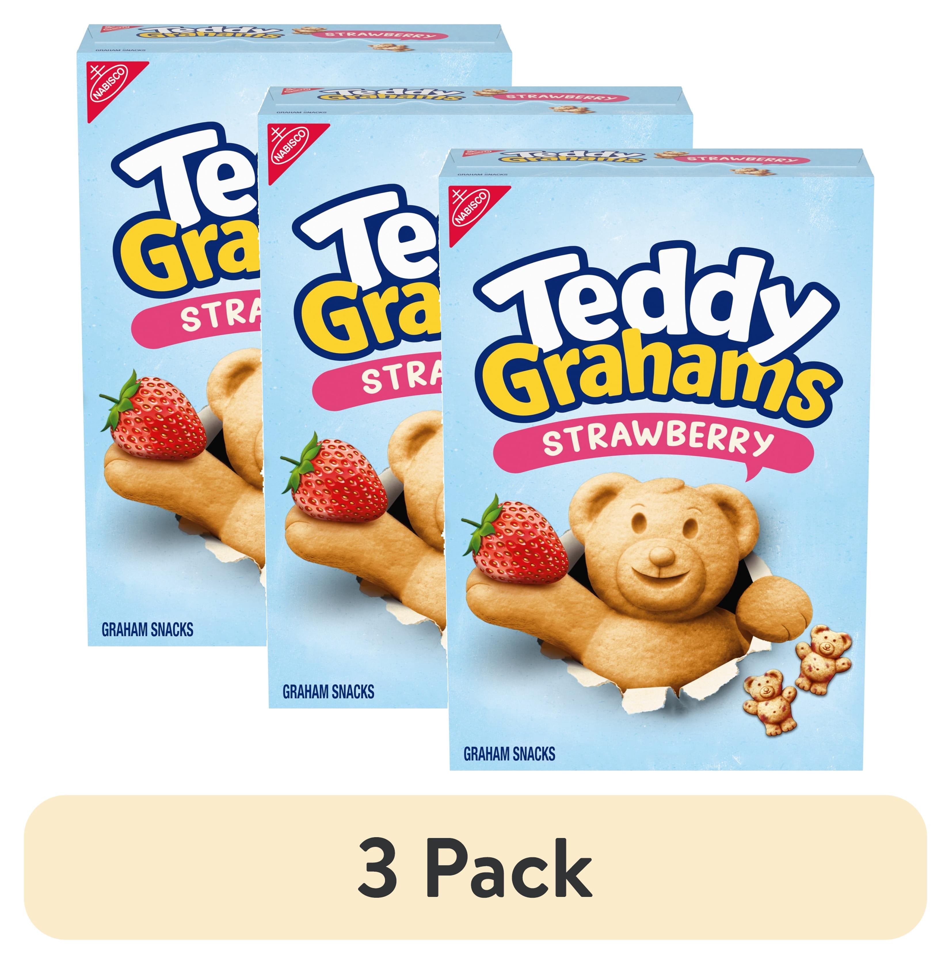 (3 pack) TEDDY GRAHAMS Strawberry Flavor Graham Snacks, Kids Snacks, 10 oz