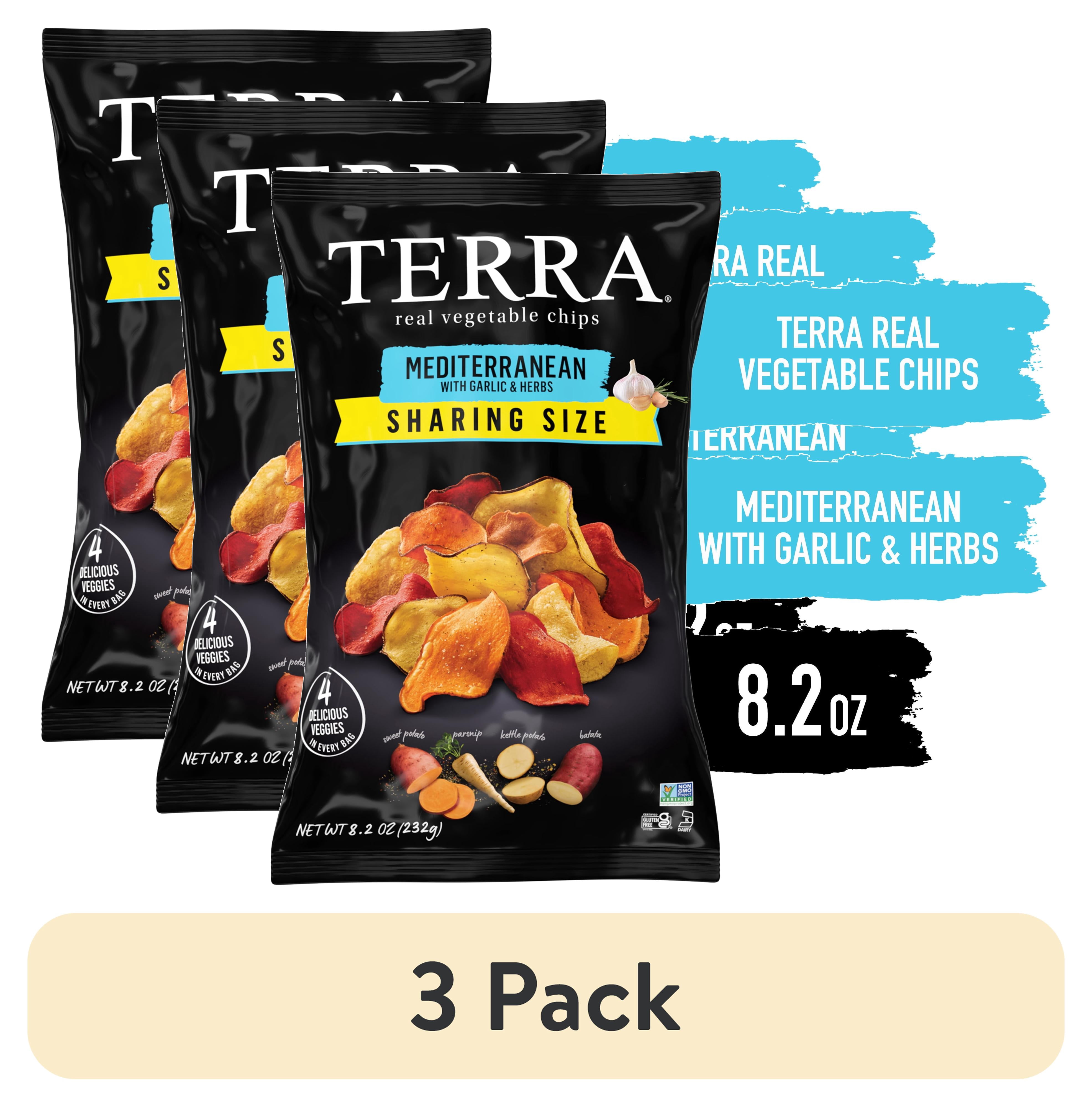 (3 pack) TERRA Mediterranean Garlic & Herbs Vegetable Snack Chips, Sharing Size, 8.2 oz
