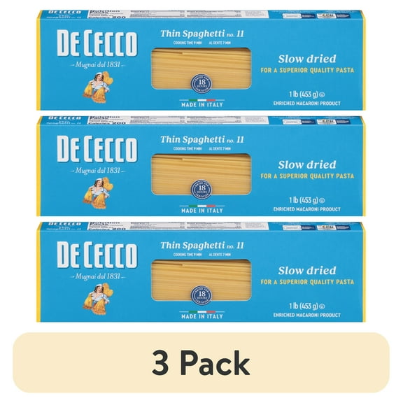 (3 pack) De Cecco Thin Spaghetti No. 11, Slow Dried, Bronze Cut, Non-GMO, Made in Italy, 16 oz