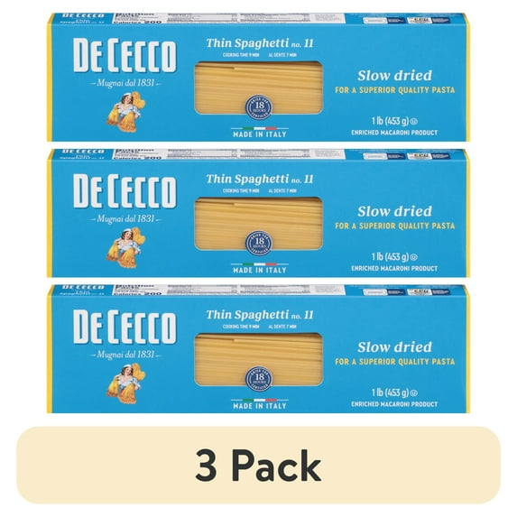 (3 pack) De Cecco Thin Spaghetti No. 11, Slow Dried, Bronze Cut, Non-GMO, Made in Italy, 16 oz