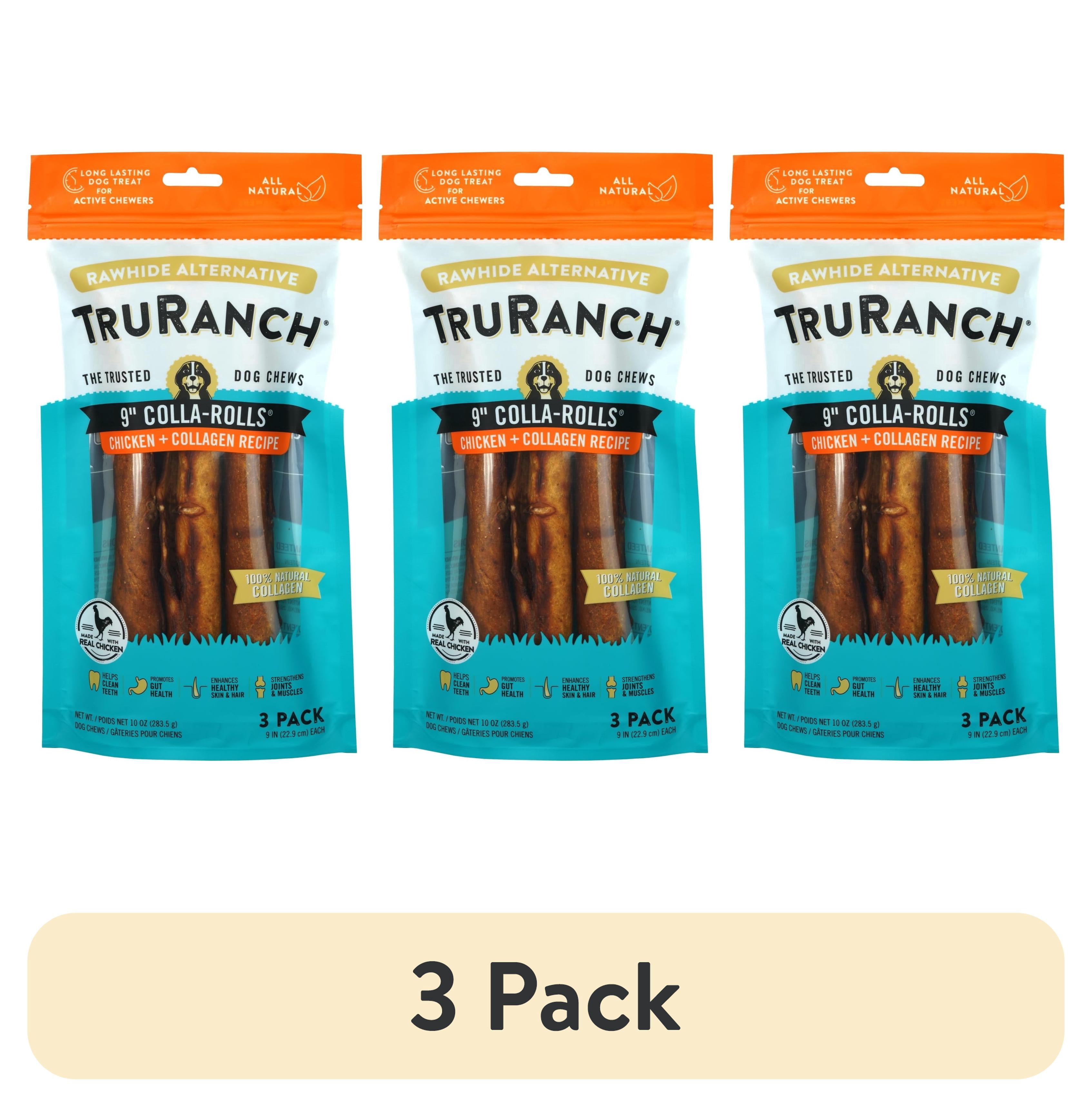 (3 pack) TRURANCH Collagen Rolls - 9" Collagen Rolls for Dogs - Long Lasting Healthy Joint Support Dog Treat - Rawhide Alternative - Skin & Coat Health - Made with Real Chicken, 1 Bag, 3 Count