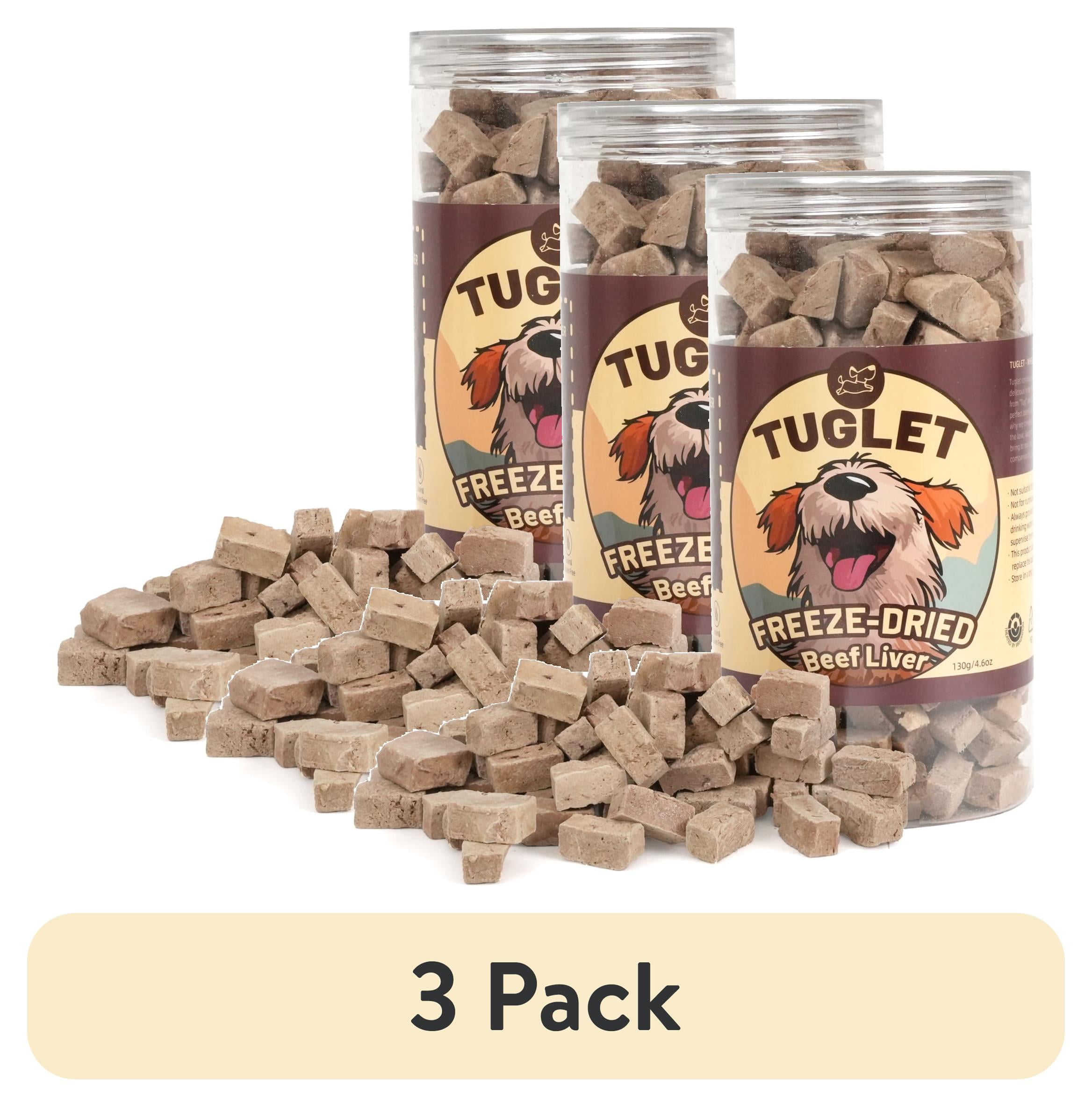 (3 pack) TUGLET Freeze-Dried Beef Liver Dog Treats, High Protein Single Ingredient, Healthy Training Reward & Food Topper, 4.6 oz