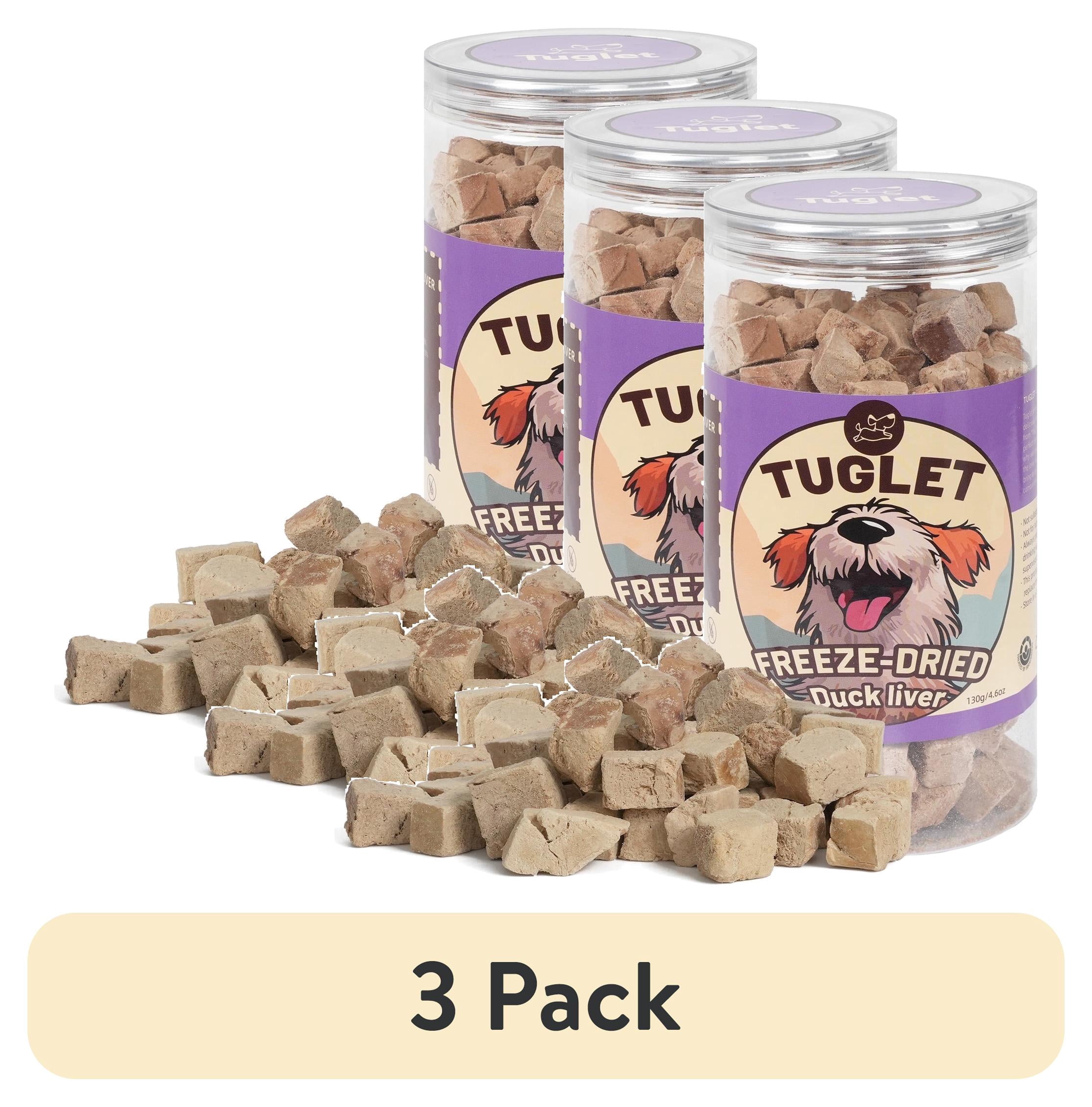 (3 pack) TUGLET Freeze Dried Duck Liver Dog Treats for Small, Medium, Large Dogs & Cats, Healthy Single Ingredient Snacks, Natural Food Toppers, 4.6 oz