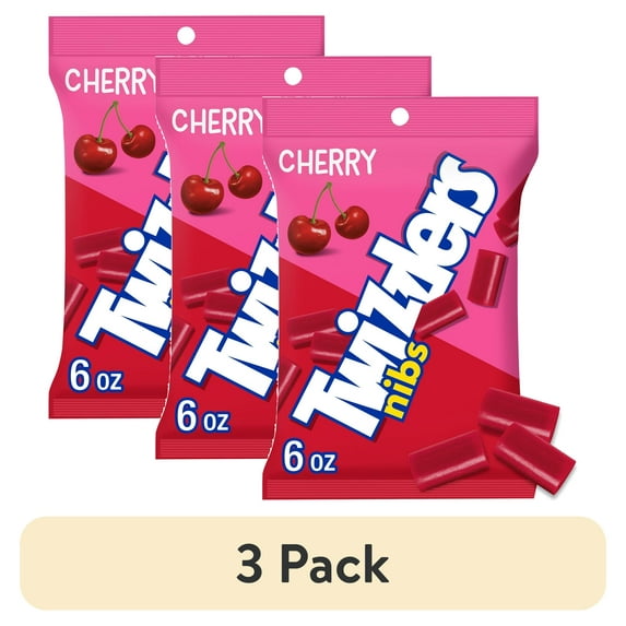 (3 pack) TWIZZLERS NIBS Cherry Flavored Licorice Style Candy Bag, 6 oz