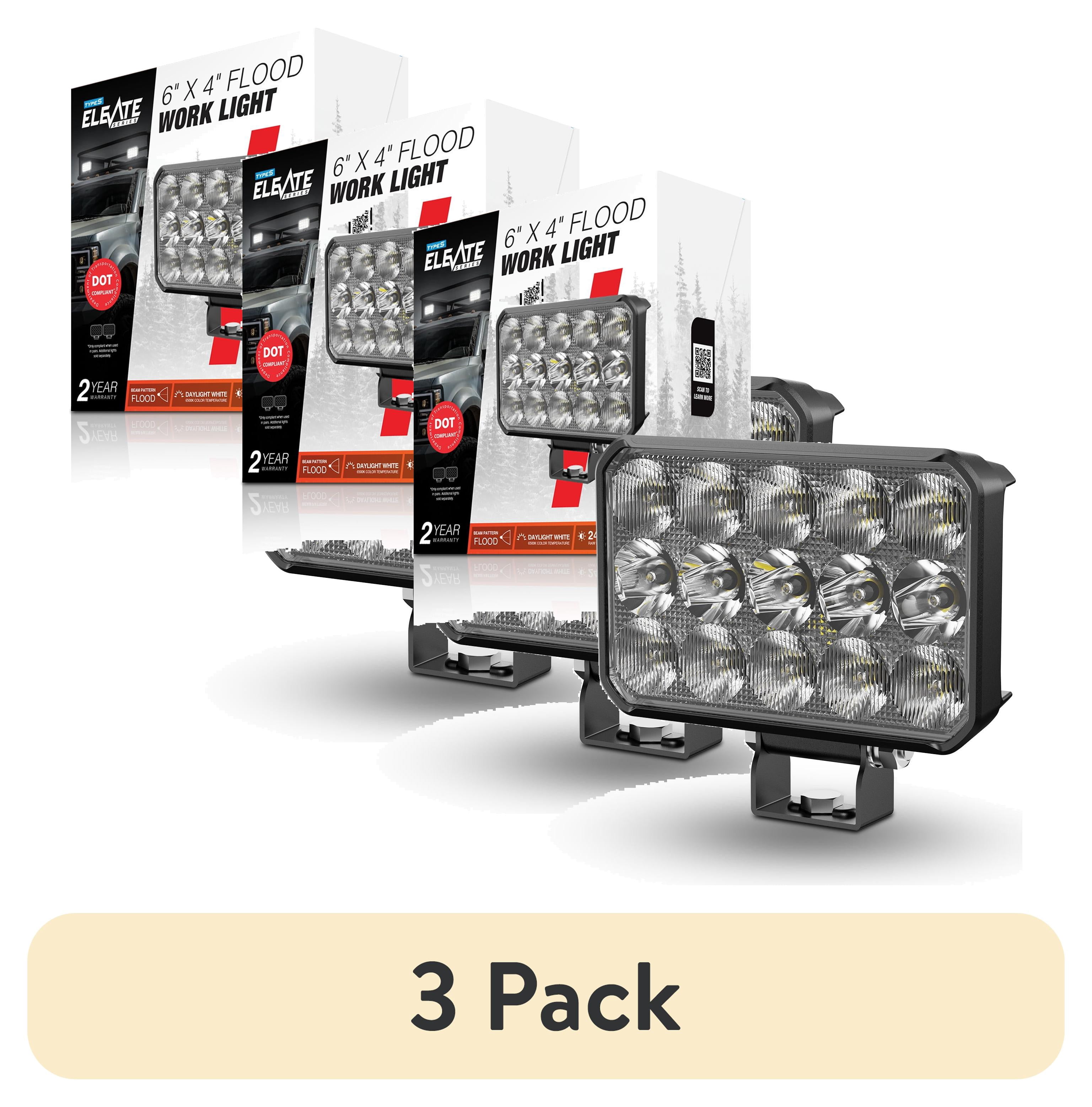 (3 pack) Type S Elevate Flood Beam Work Light 6 x 4 Inch Die-Cast DOT Compliant 2475 Lumens Waterproof