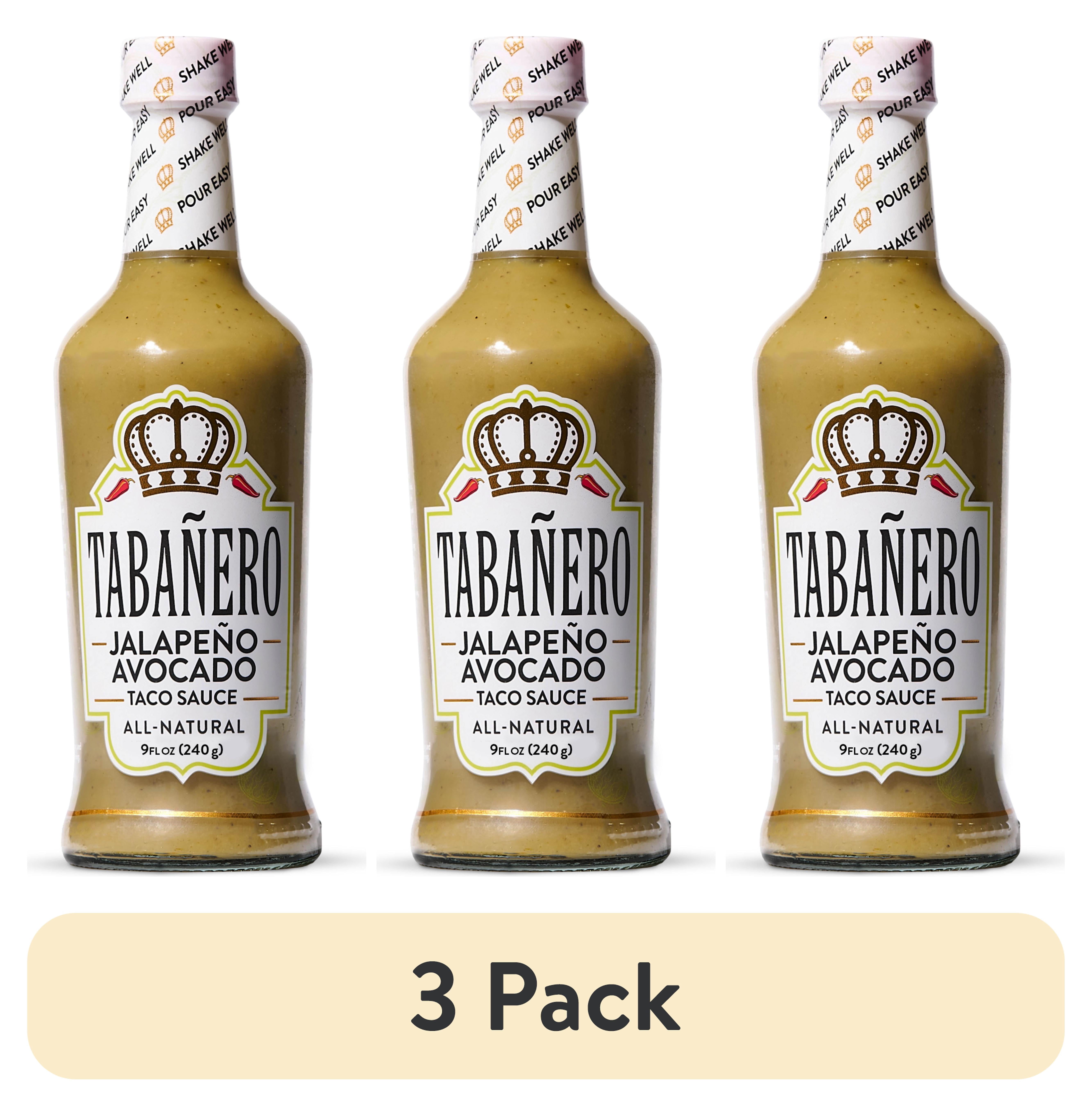 (3 pack) Tabanero Jalapeno Avocado Taco Sauce - 9 oz Glass Bottle