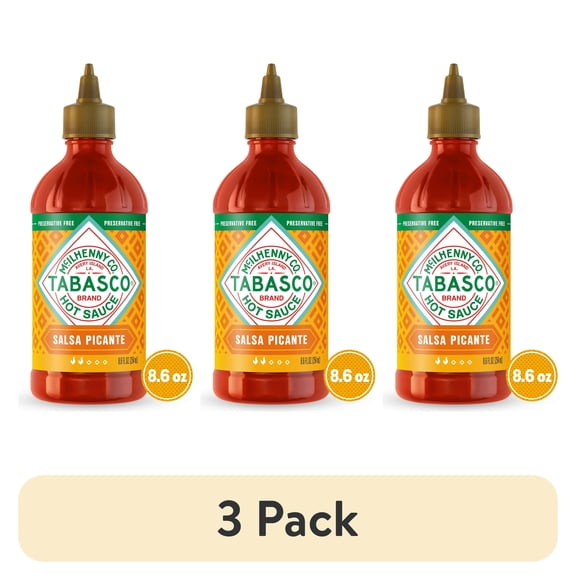 (3 pack) Tabasco Salsa Picante, Hot Sauce, 8.6 fl oz Regular Plastic Bottle, Gluten Free